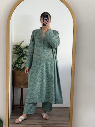 Eucalyptus Mist – Stitched 3-Piece Lawn Suit in Classic Sage Bloom