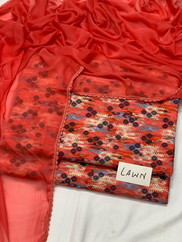 Laal Bahar – Unstitched 3-Piece Lawn Suit in Red Blossom