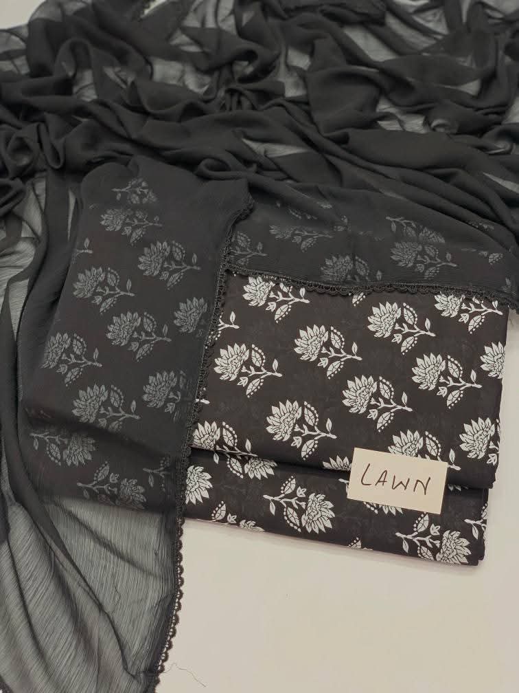 Zeenat-e-Noir – Unstitched 3-Piece Lawn Suit in Black Blossom