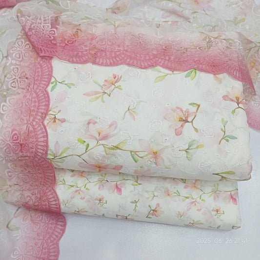 Blush Petal – Unstitched 3-Piece Embroidered Lawn Suit in Soft Ivory & Pastel Pink