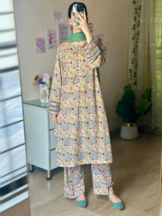 Spring Garden – Stitched 3-Piece Lawn Suit in Soft Bloom Harmony
