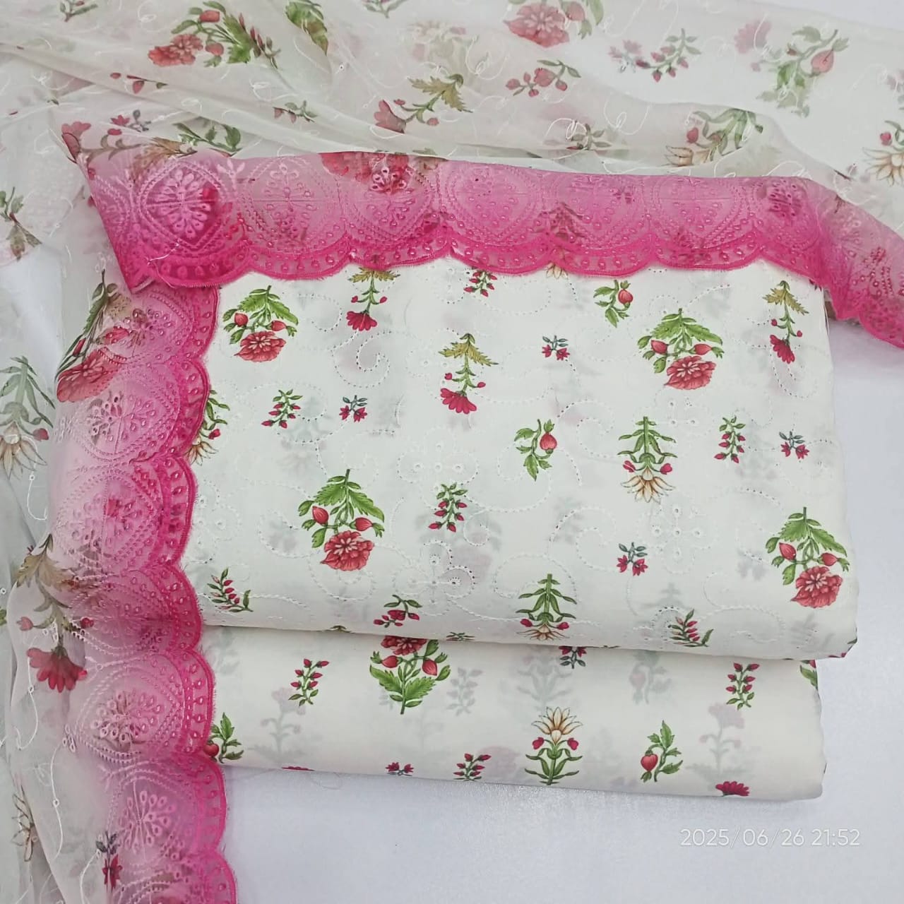 Gulzaar-e-Haya – Unstitched 3-Piece Embroidered Lawn Suit in White Floral Elegance