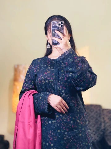 Midnight Bloom – Stitched 3-Piece Lawn Suit in Navy Charm