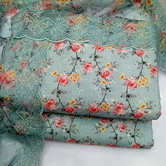 Mehakti Bahar – Unstitched 3-Piece Embroidered Lawn Suit