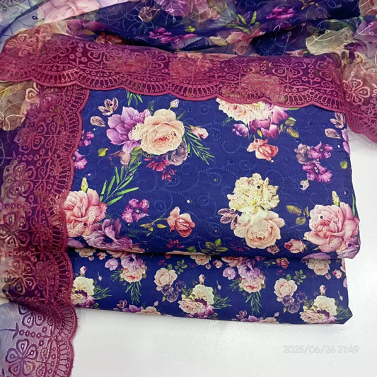 Midnight Bloom – Unstitched 3-Piece Embroidered Lawn Suit in Navy Plum