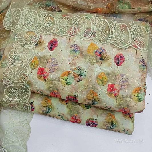 Autumn Whisper – Unstitched 3-Piece Embroidered Lawn Suit in Beige with Leaf Motifs