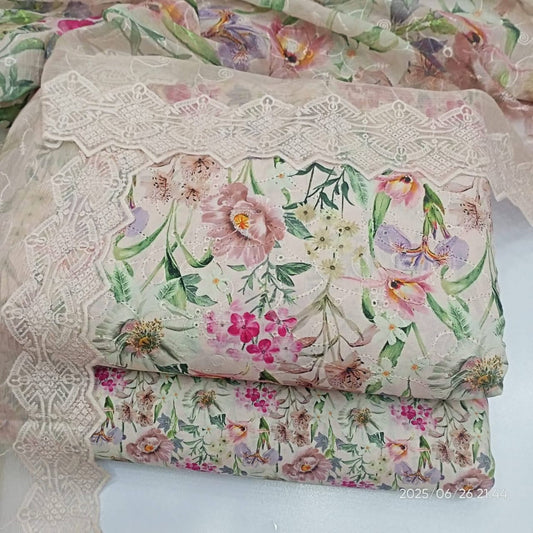 Blooming Grace – Unstitched 3-Piece Embroidered Lawn Suit in Pastel Floral Harmony