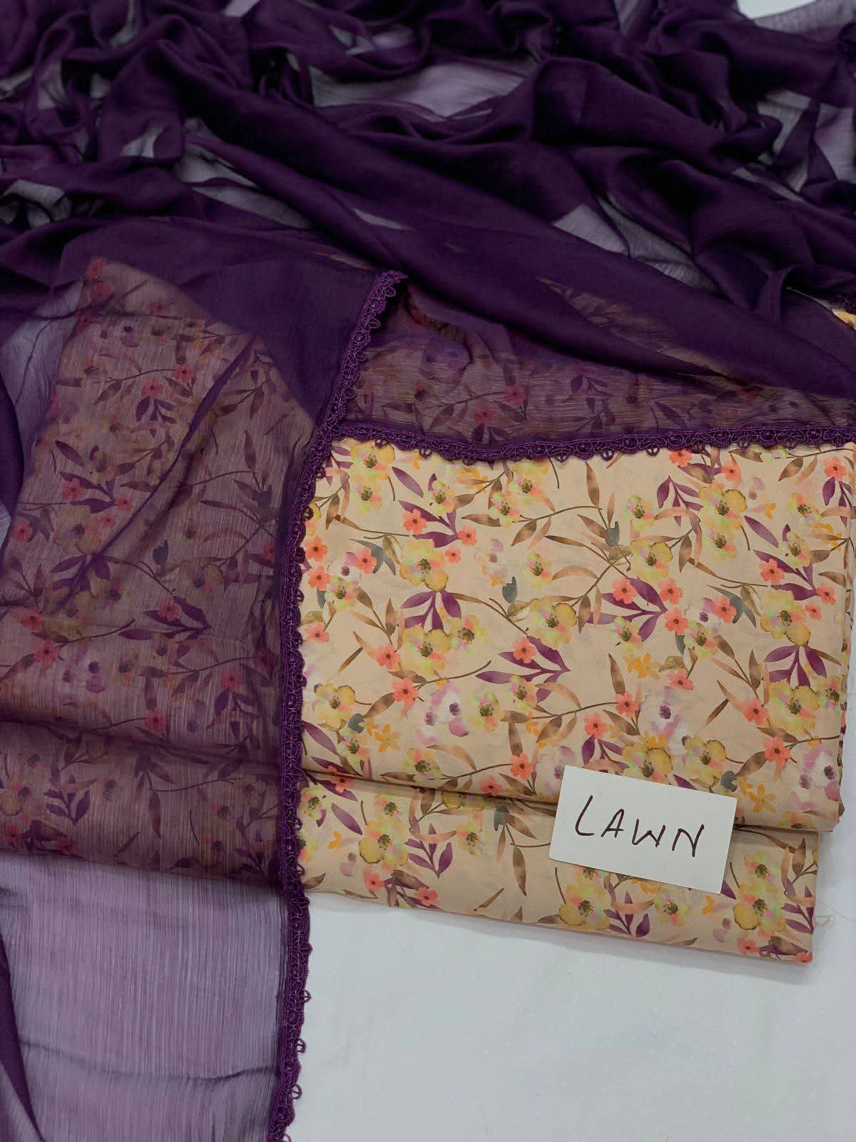 Shahi Bagh – Unstitched 3-Piece Lawn Suit in Plum Blossom