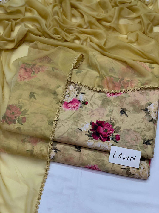 Zarnish – Unstitched 3-Piece Lawn Suit in Golden Garden