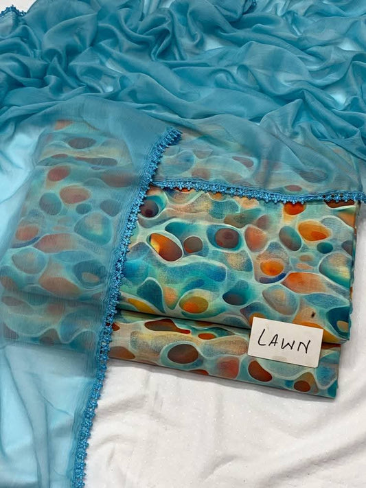 Blue Mirage – Unstitched 3-Piece Lawn Suit in Ocean Whisper